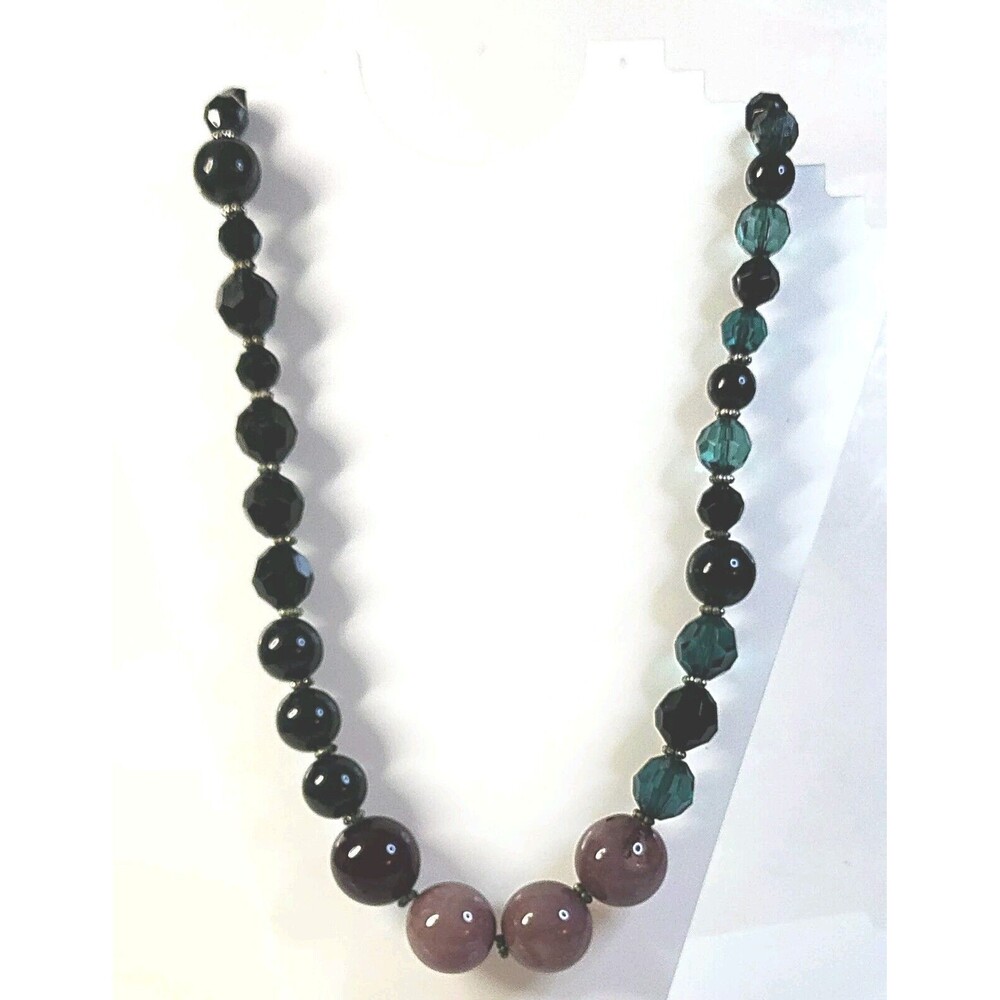 Vtg Boho Necklace Chunky Long Beaded Black Lucite Resin Retro Statement